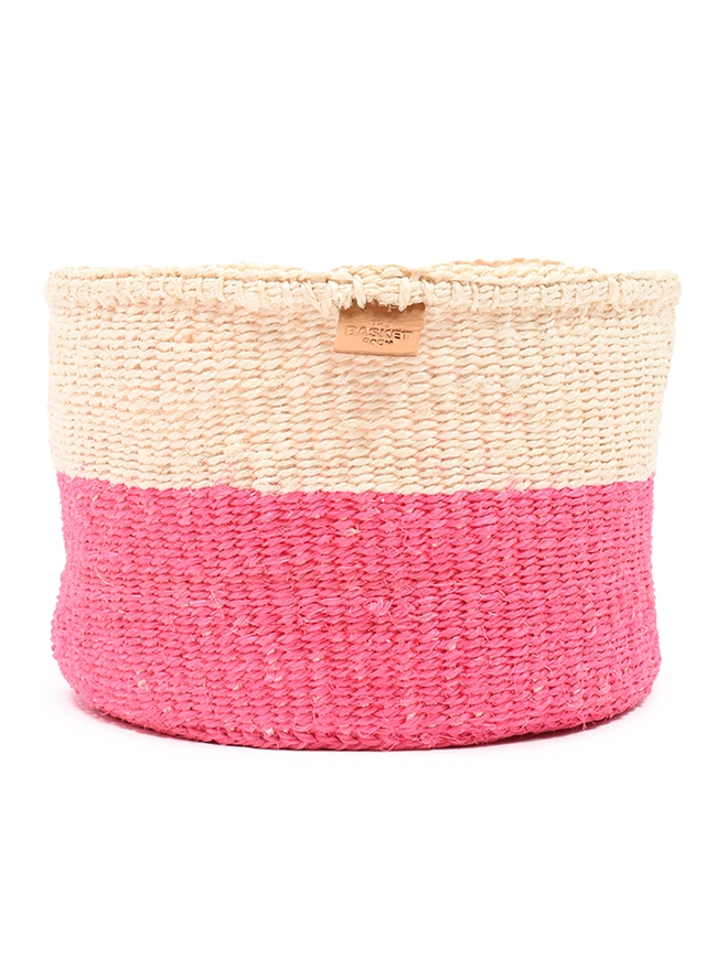 singular pink colour block woven basket