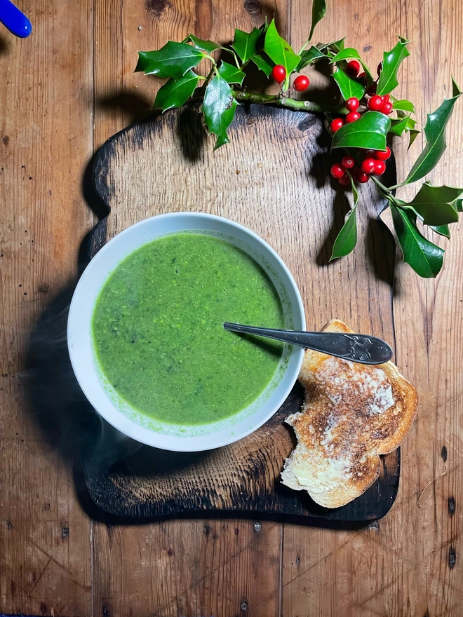 Toast shaped serving boards with Christmas holly 