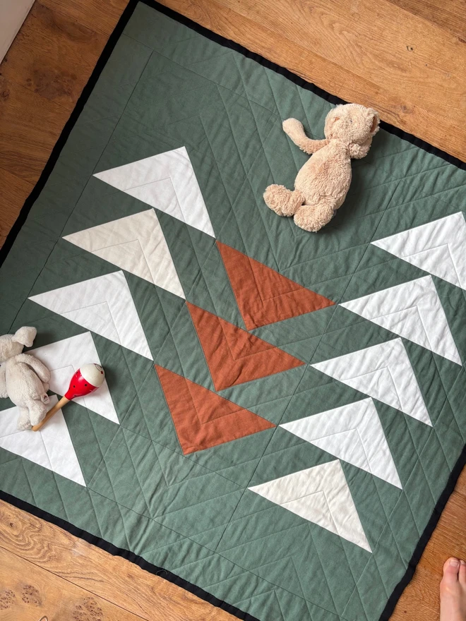Flow sage linen baby quilt/ mat