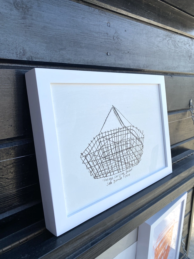'Vintage Shopping Basket' A4 on Hardboard Framed  by Samantha Barnes