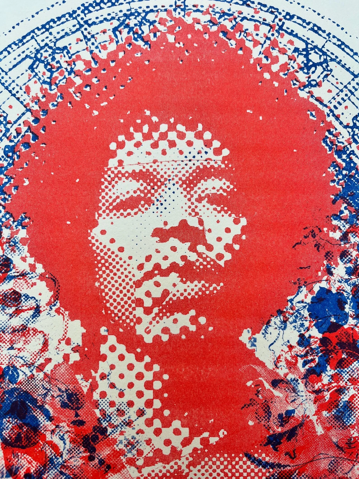 'Jimi Hendrix' Handmade Risograph Gig Poster, zoomed in.  