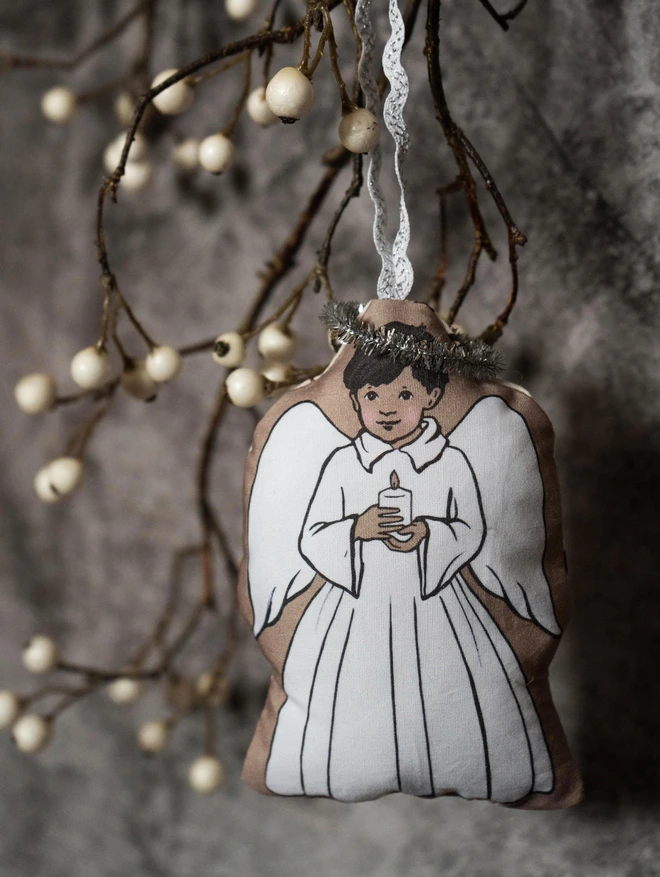 brown skinned asian indian boy angel christmas tree plush decoartion