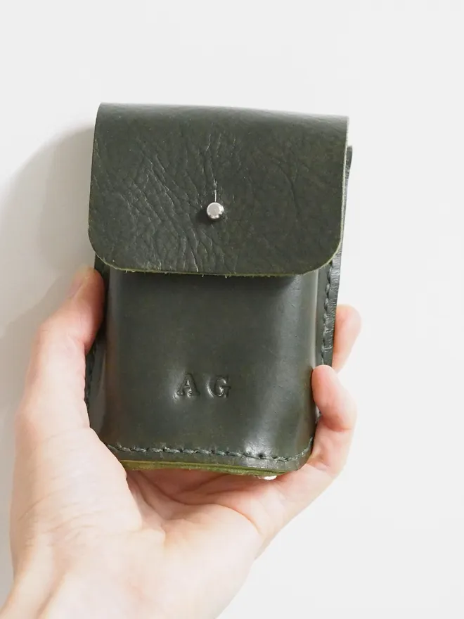 forest green leather playing card holder