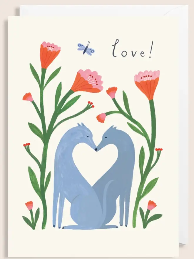 Long Dog 'Love' Card, against a white background. 