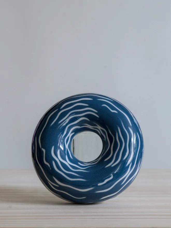 Avocado Planter White & Blue Handmade porcelain avocado planter with carved blue pattern, designed to hold an avocado seed for sprouting