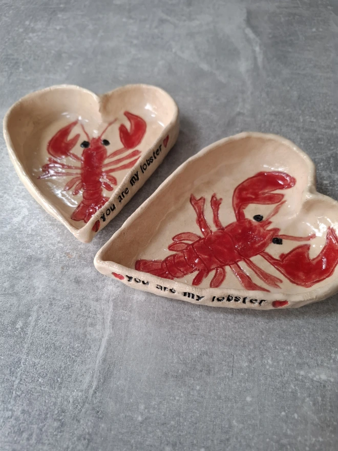 handmade you are my lobster ceramic heart shaped bowl