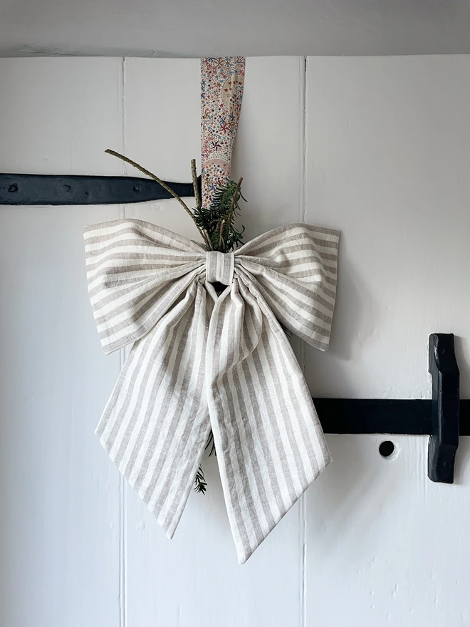 Natural Ivory Stripe Linen Oversized Bow Decoration