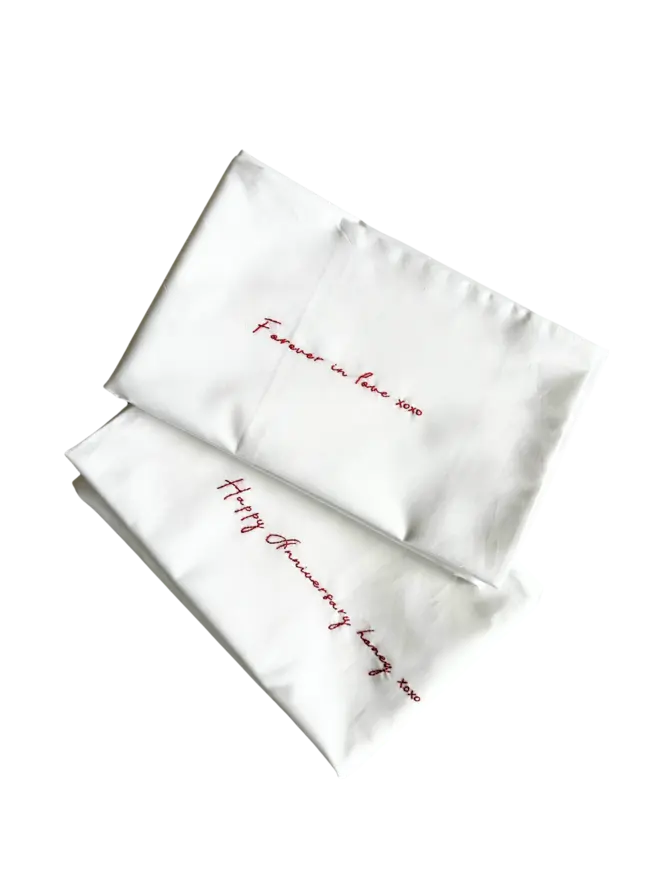 Embroidered love note pillowcase