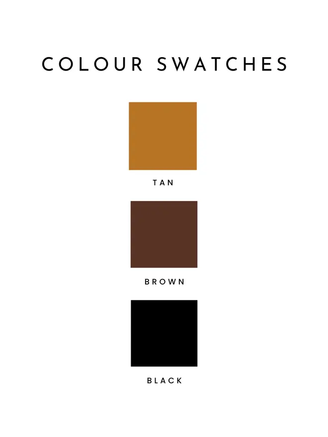 classic colour swatches, black, tan and brown