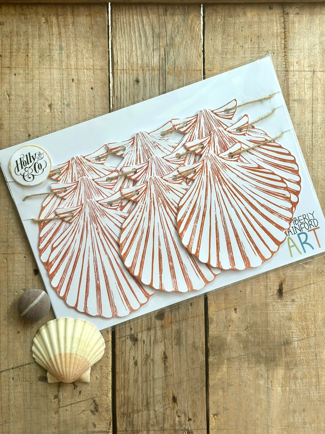 Orange Scallop Shell Linocut Garland