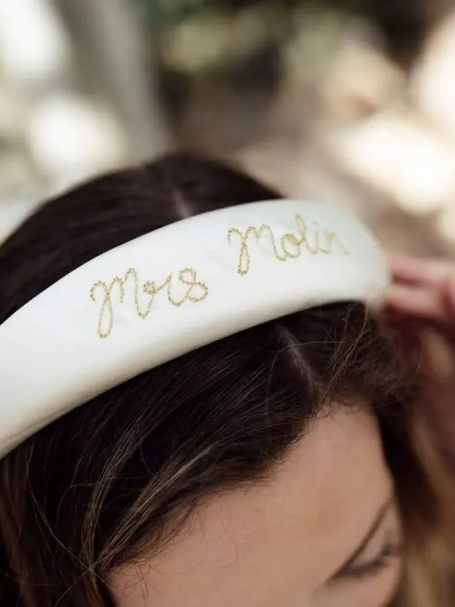 hand embroidered personalised bridal headband