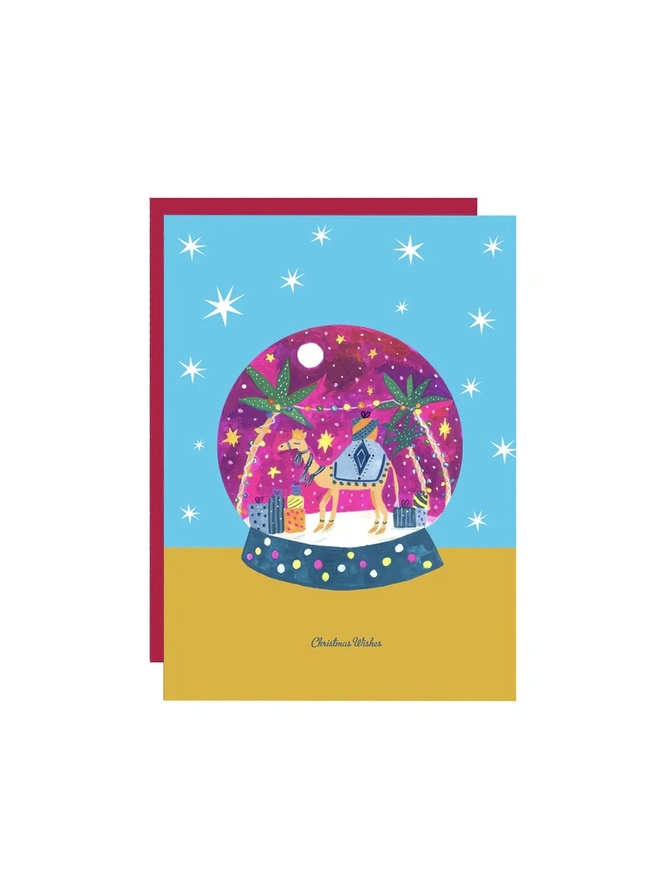 'Christmas Wishes', Magical Camel Snow Globe Christmas Card