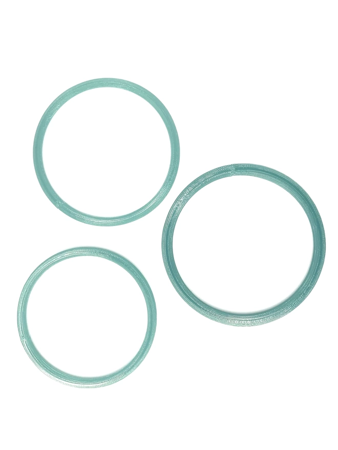 Small medium and large marine filament bangles made form 100% recycled fishing net