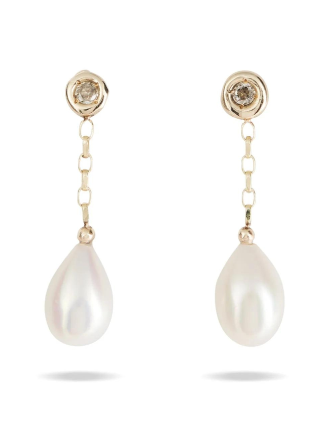 Petites Tiny Rose-Cut Diamond & Drop Pearl Earrings