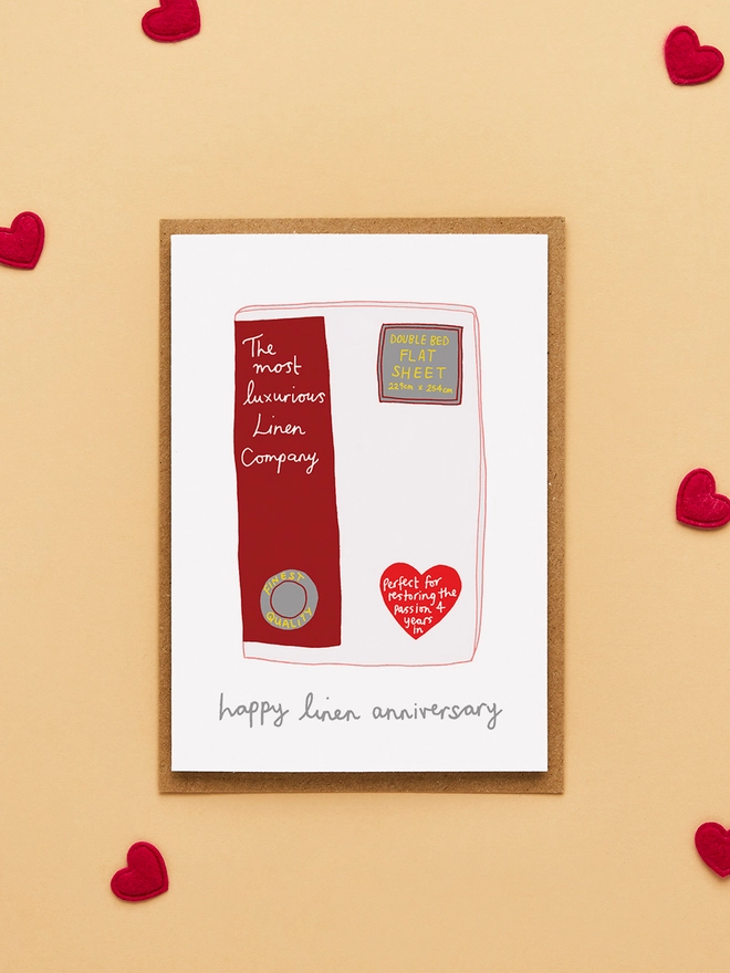 Funny Fourth Wedding Anniversary Card Featuring Linen Sheets