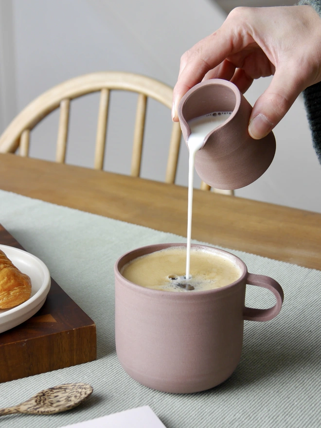 Ceramic Milk Jug being used in pink