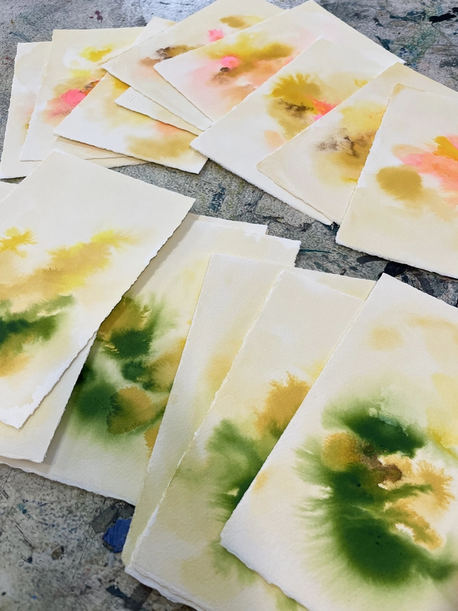Watercolour painted background by Kath done for mushroom screenprints art