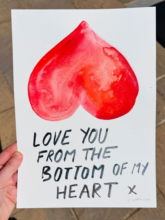 Love You From The Bottom Of My Heart Original Artwork in watercolour by Chloe Lawson
