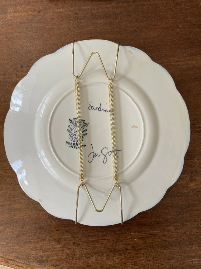 Plate Hanger On Sardine Painting On Vintage Plate