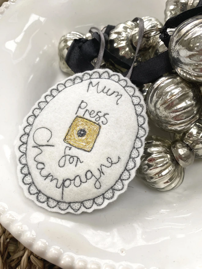 Press for Champagne personalised Christmas Tree Decoration 