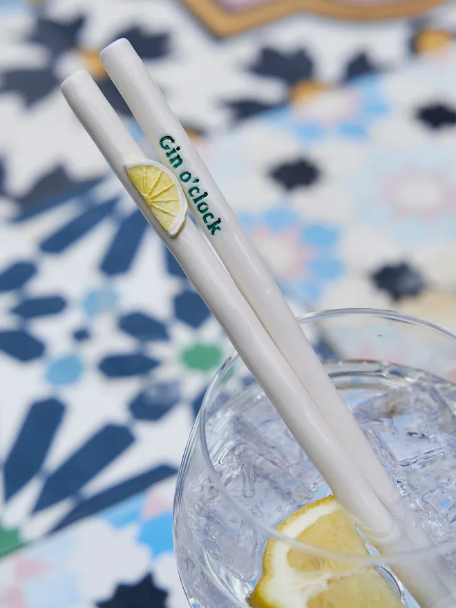 Gin o'clock ceramic drinking straw
