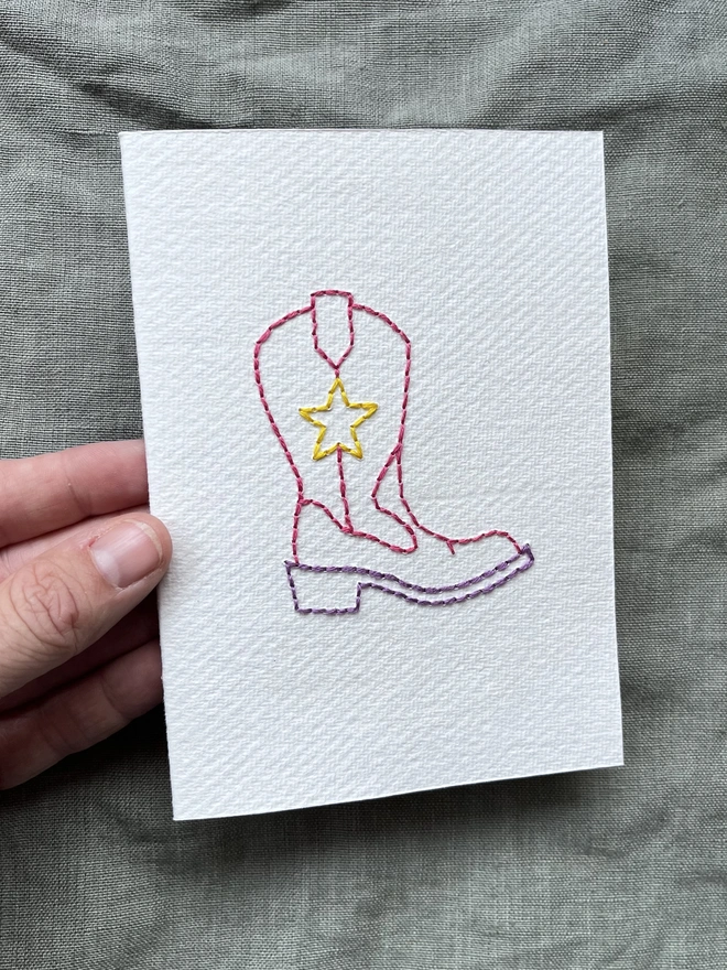 Hand Embroidered Cowboy Boot Greeting Cards