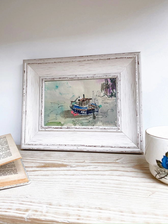illustration of fishing boat in frame