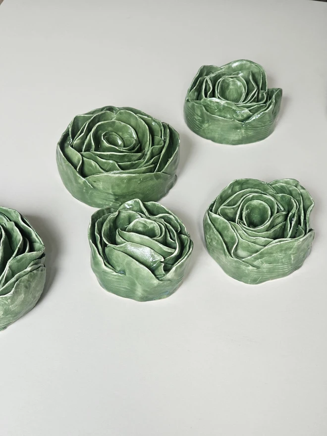 handmade green ceramic rose flower wall hanging decor sculpture art pottery glazed gift for her forever everlasting rose