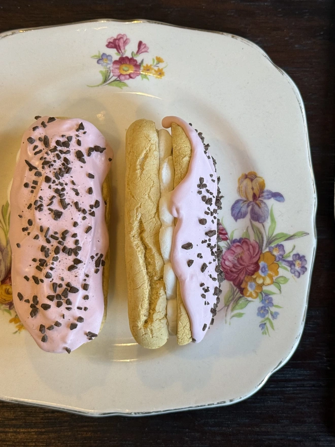 Choc sprinkle on pink glaze 