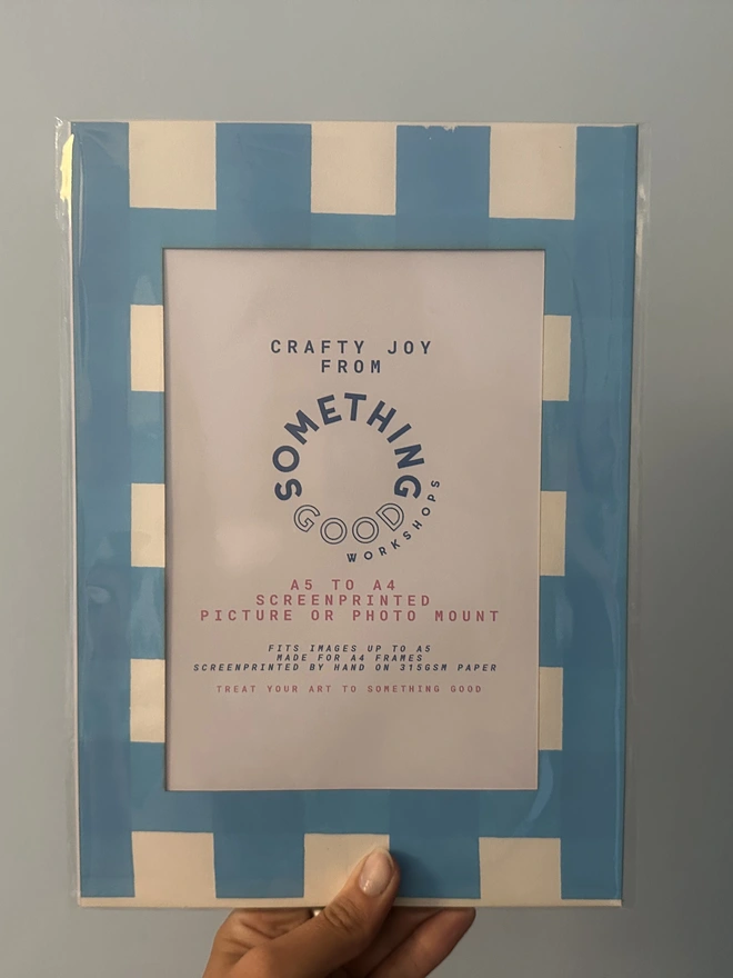 A4 Screenprinted Mount for A5 Image, in Bold Blue Gingham