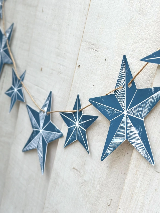 Traditional Scandi Stars Hand Printed Linocut Garland