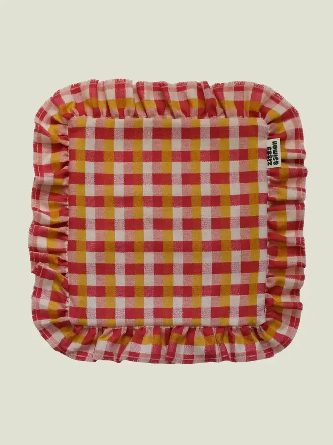 Rhubarb & Custard Cushion. A cushion in square.