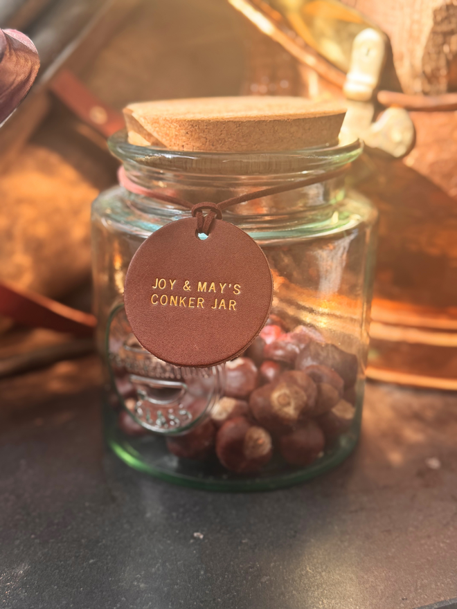 brown large leather conker label.