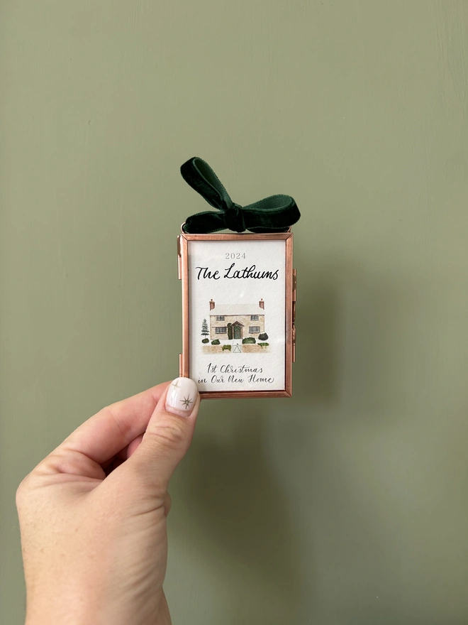 First Christmas in New Personalised Home Tree Decoration in Mini Hanging Frame