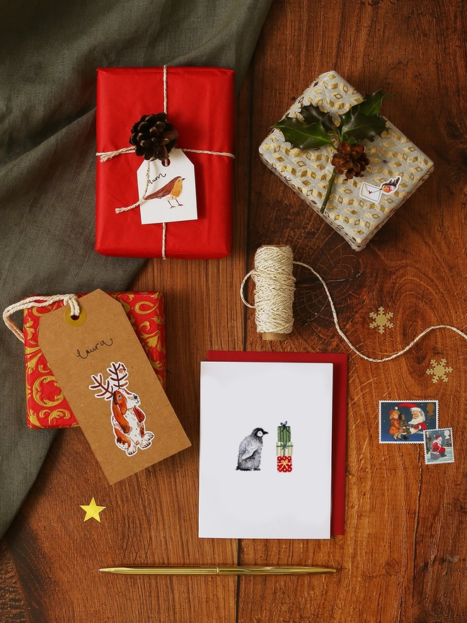 Penguin and Presents Mini Christmas Card