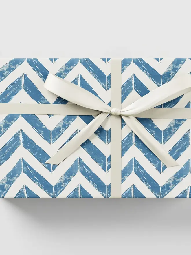 Blue Zig Zag Block Print Wrapping Paper