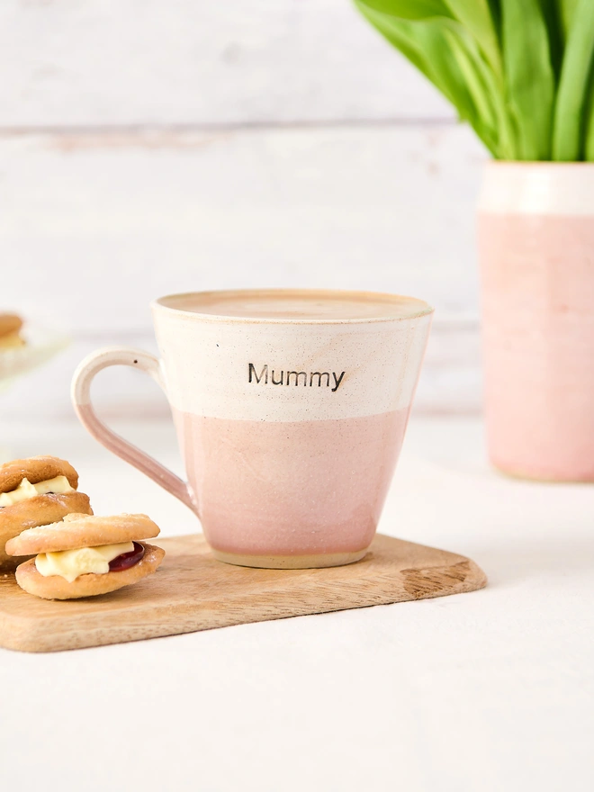 pink ceramic mummy coffee mug