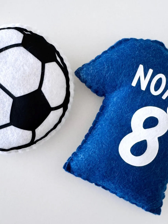 Football Shirt and Football Ornaments. Both the ornaments next to each other.