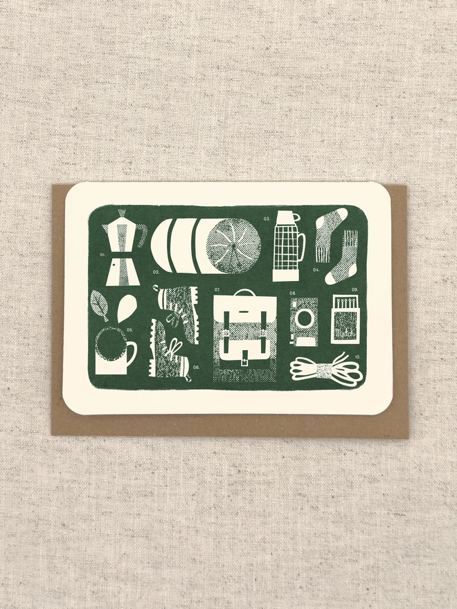 Hiking Essentials Greetings Card Front