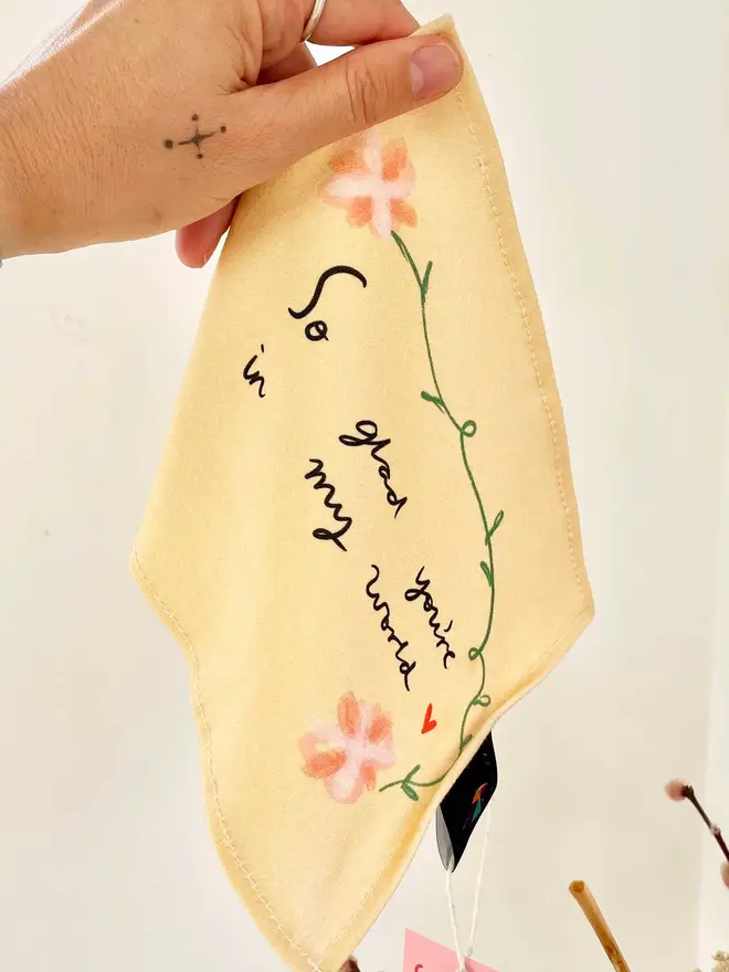 So glad you're in my world organic cotton handkerchief