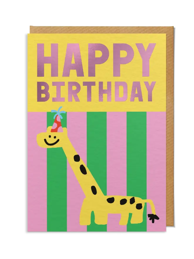 Giraffe Birthday Card - Party Hat