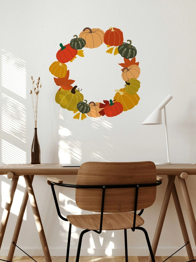Thanksgiving Pumpkin Wreath Wall Sticker Cozy Fall Wall Art
