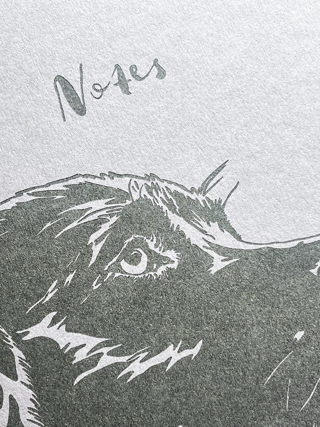 Close up of the Labrador's face with the word Note's above their head