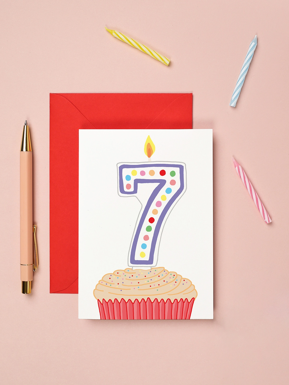 Colourful gender neutral seventh birthday card