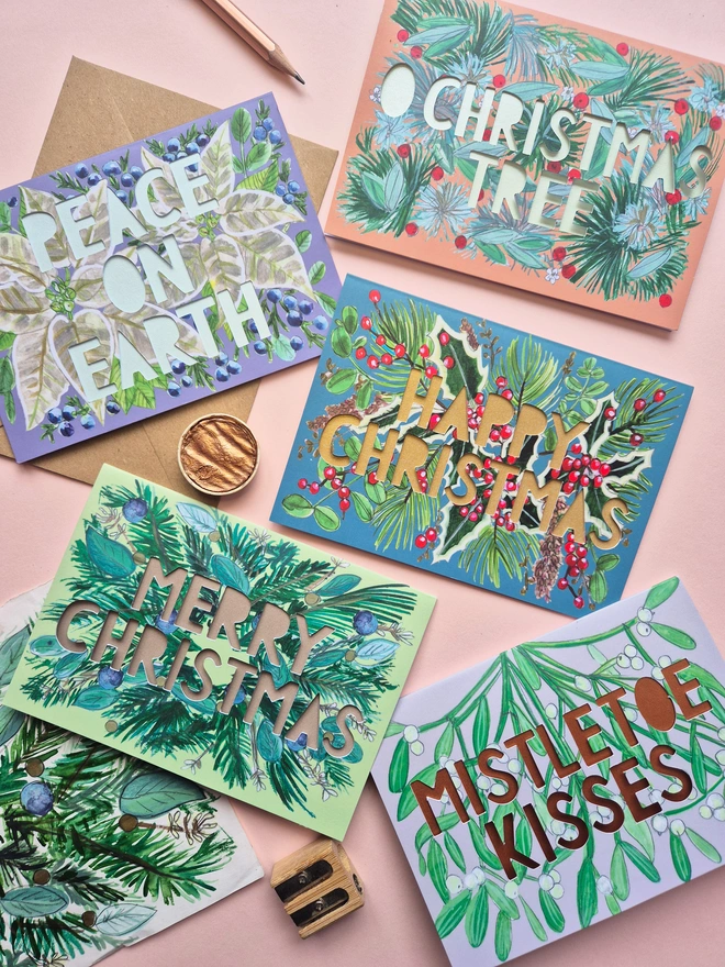 metallic Christmas card multipack with five assorted designs 