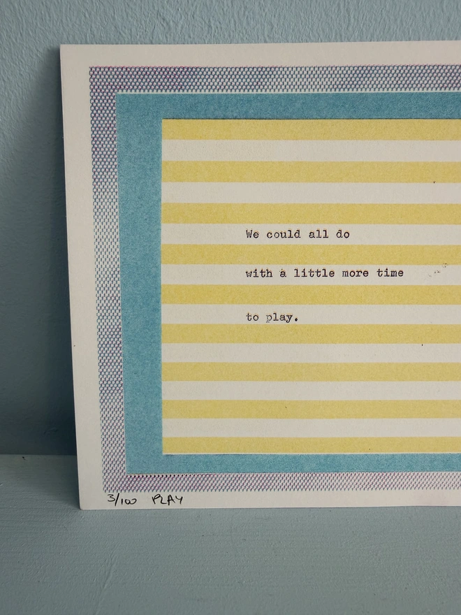 blue and yellow risograph wall print poetic