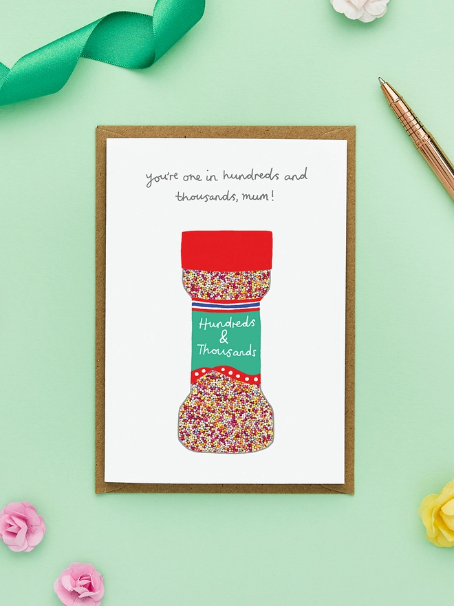 Funny Mother's Day card featuring a jar of hundreds and thousands