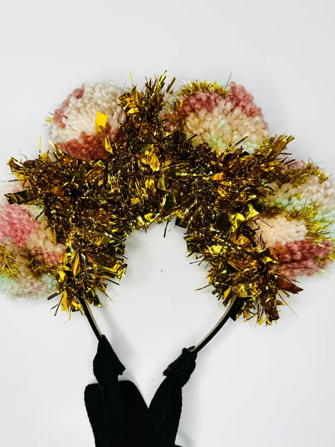 Pom Pom headband tinsel headband pink headband Pom Pom festival headband party headband gold tinsel headband 