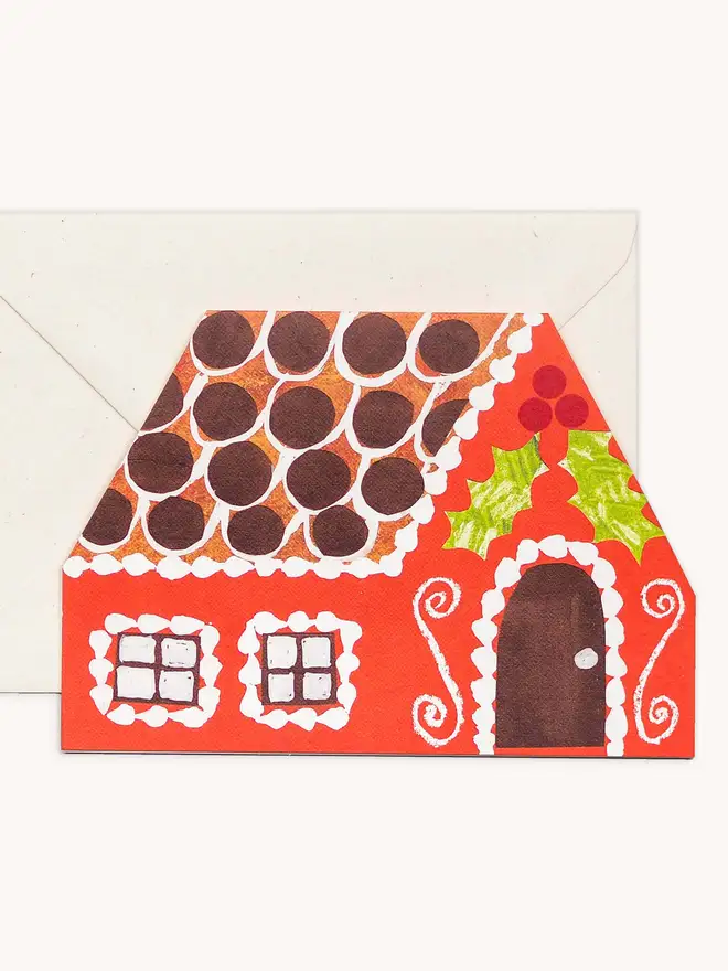 red xmas gingerbread house card