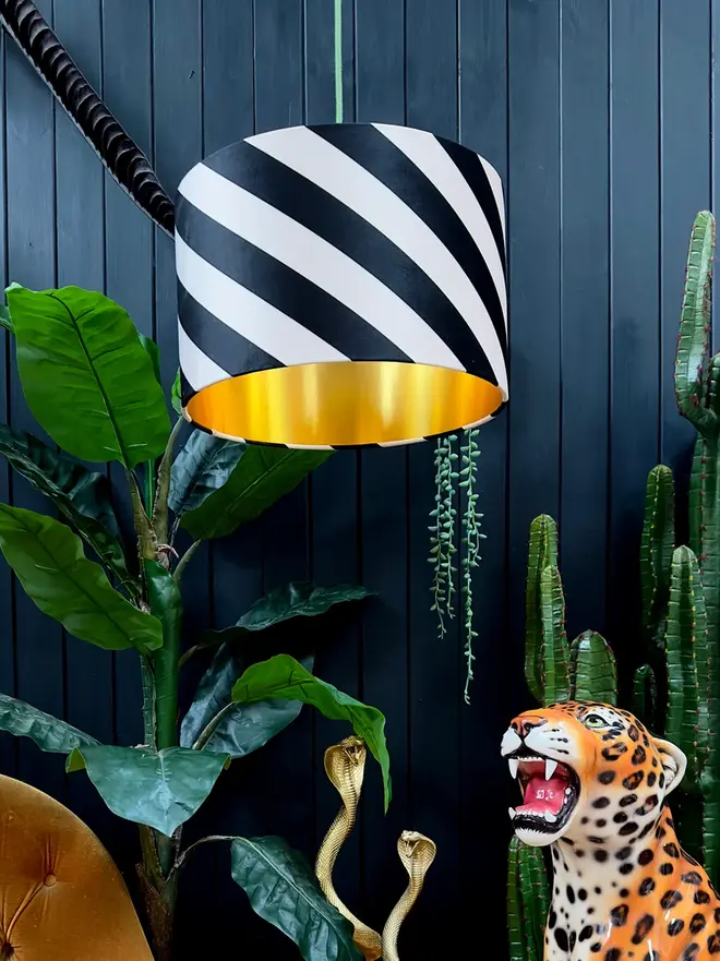 Liquorice Helter Skelter Velvet Lampshades With Gold Foil Lining.